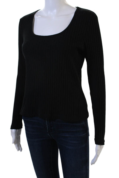 Drew Womens Basic Striped Square Neck Long Sleeve Top Black Size M