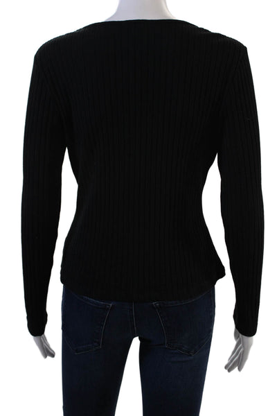 Drew Womens Basic Striped Square Neck Long Sleeve Top Black Size M