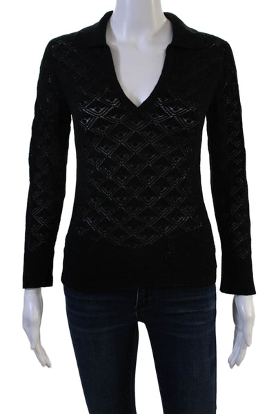 Sundays Womens Black Argyle V Neck Pullover Sweater Long Sleeve Size S