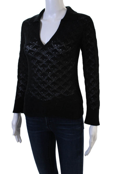 Sundays Womens Black Argyle V Neck Pullover Sweater Long Sleeve Size S
