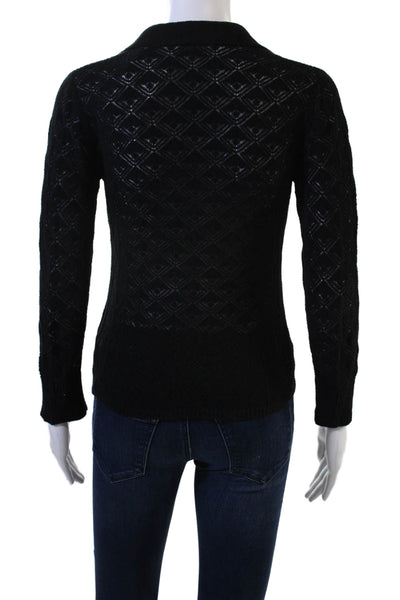 Sundays Womens Black Argyle V Neck Pullover Sweater Long Sleeve Size S