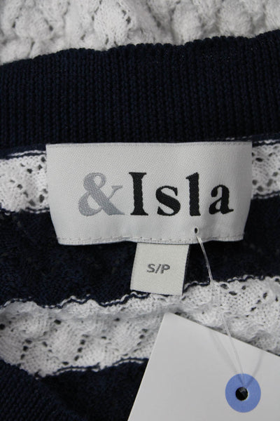 &Isla Women Striped Square Neck Cotton Camisole Dark Blue Petite Size S