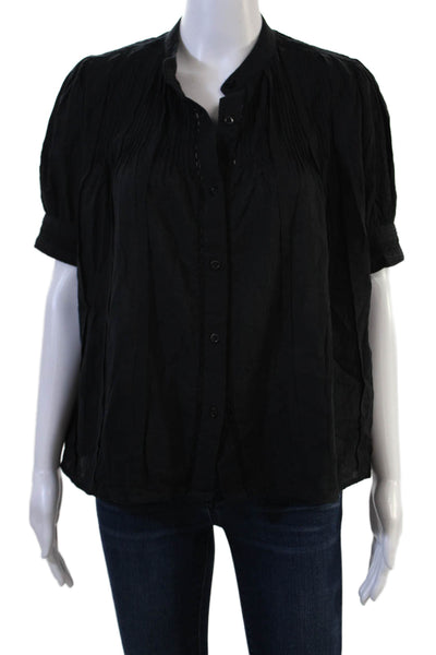 Sundays Womens Black Cotton High Neck Button Up Blouse ShortSleeve Fall Size XS