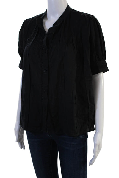 Sundays Womens Black Cotton High Neck Button Up Blouse ShortSleeve Fall Size XS