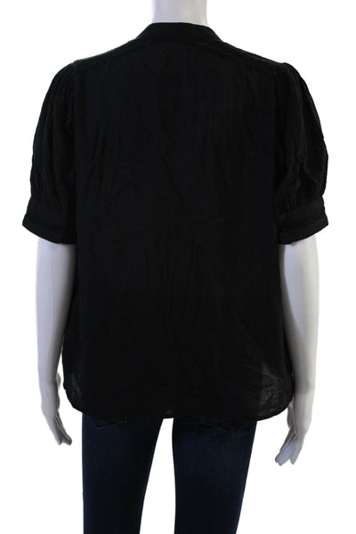 Sundays Womens Black Cotton High Neck Button Up Blouse ShortSleeve Fall Size XS