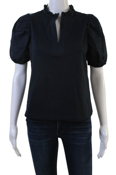 Sundays Womens Black High Neck Short Sleeve Blouse Cotton Blend Size XS