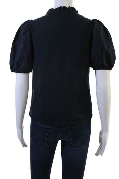 Sundays Womens Black High Neck Short Sleeve Blouse Cotton Blend Size XS