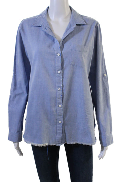 Stateside Women Light Blue Cotton Collared Basic Long Sleeve Button-Up Size S