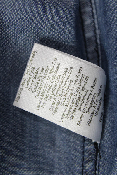 Current/Elliott Women Basic Button-Up Blue Cotton Collared Short Sleeve Size 1