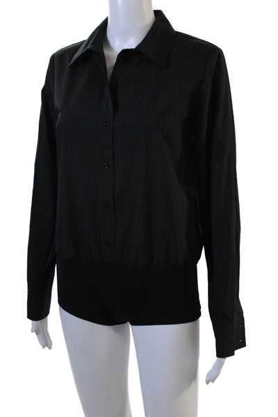 Sundays Womens Black Cotton Collared Solid Long Sleeve Bodysuit Size XS