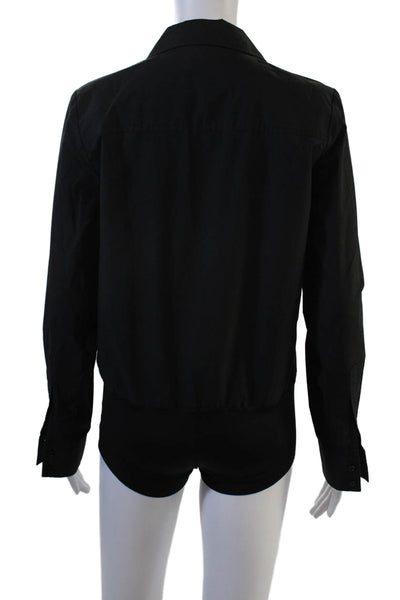 Sundays Womens Black Cotton Collared Solid Long Sleeve Bodysuit Size XS