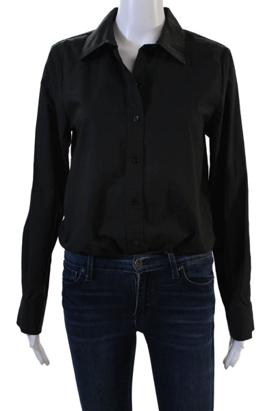 Sundays Womens Black Cotton Collared Solid Long Sleeve Bodysuit Size XS