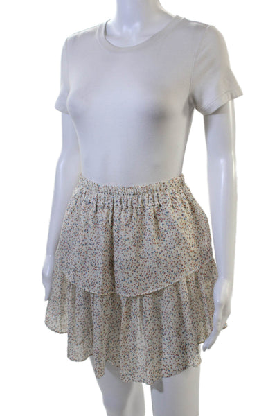Drew Women Peasant Mini Floral Beige 100% Polyester Skirt Size S