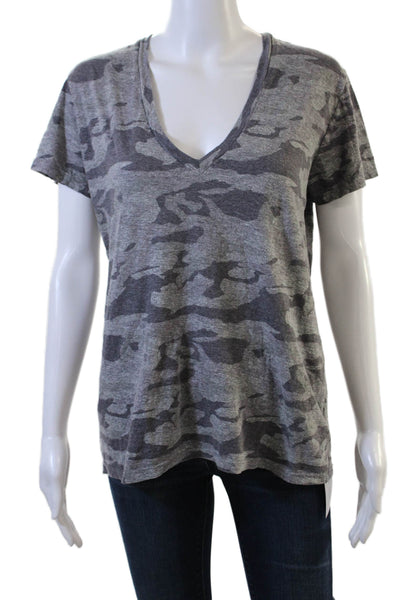 Monrow Womens V Neck Camo Jersey T Shirt Short Sleeve Dark Gray Size M