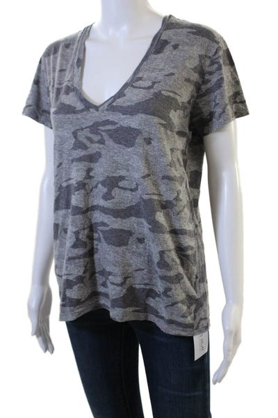 Monrow Womens V Neck Camo Jersey T Shirt Short Sleeve Dark Gray Size M