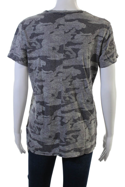 Monrow Womens V Neck Camo Jersey T Shirt Short Sleeve Dark Gray Size M