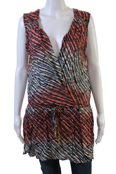 Vix Paula Hermanny Women Tunic Sleeveless V Neck Animal Print Black Size L