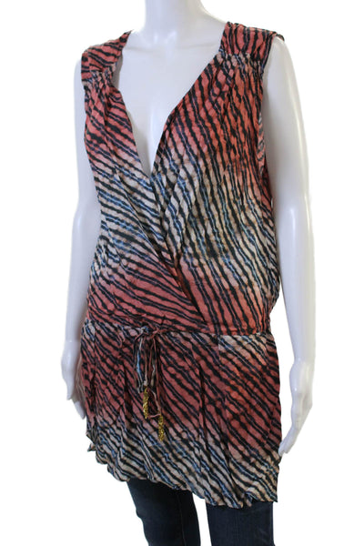 Vix Paula Hermanny Women Tunic Sleeveless V Neck Animal Print Black Size L
