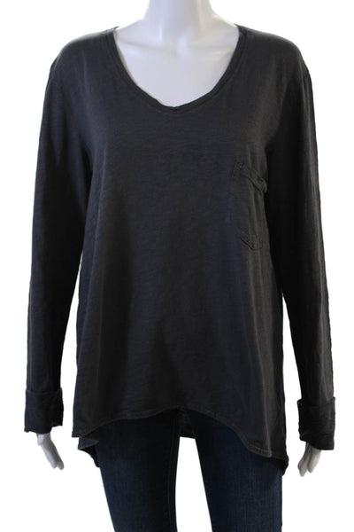 Wilt Women Dark Gray Cotton V-Neck Long Sleeve Tunic Grunge Size M