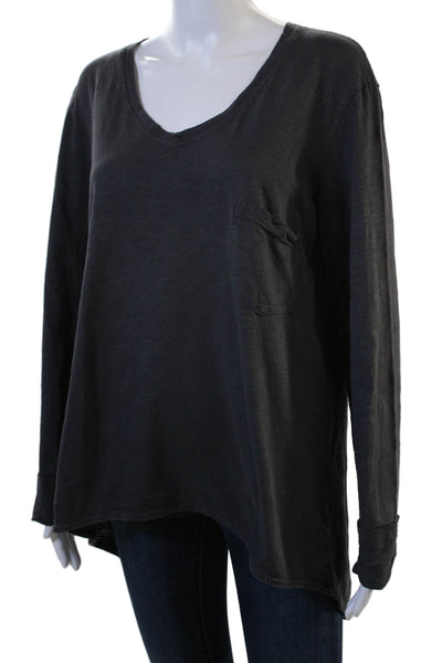 Wilt Women Dark Gray Cotton V-Neck Long Sleeve Tunic Grunge Size M