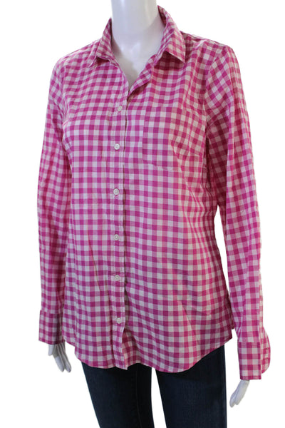 J Crew Women Pink Check Collared Button-Up Cotton Long Sleeve Size M
