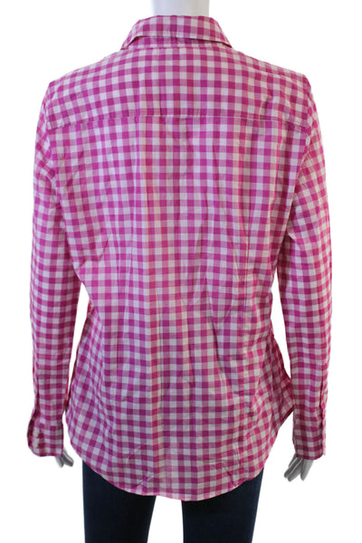 J Crew Women Pink Check Collared Button-Up Cotton Long Sleeve Size M