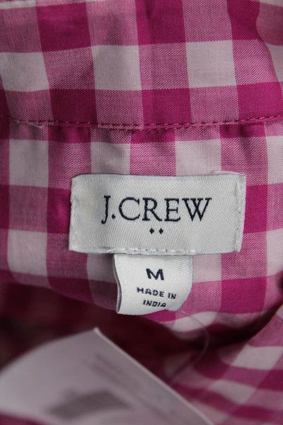 J Crew Women Pink Check Collared Button-Up Cotton Long Sleeve Size M