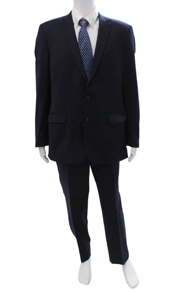 Spurr Mens 2 Piece Dark Blue Wool Suit Button Collared Size 46
