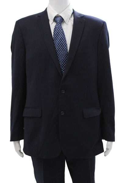 Spurr Mens 2 Piece Dark Blue Wool Suit Button Collared Size 46