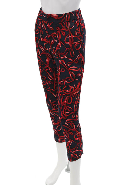 Piamita Women Ankle Cropped Silk Spandex Pants Dark Blue Size XS