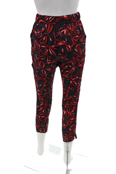 Piamita Women Ankle Cropped Silk Spandex Pants Dark Blue Size XS