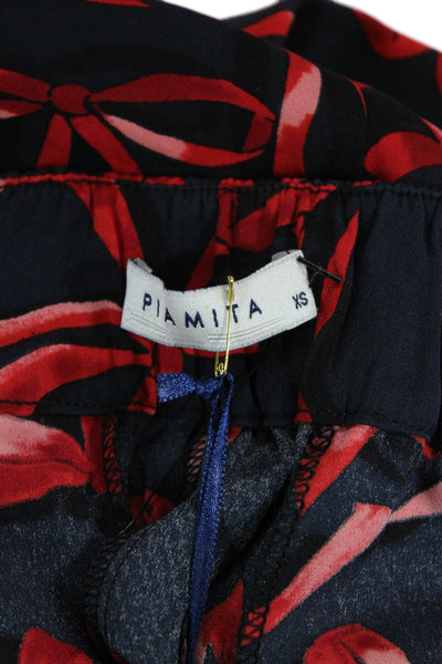 Piamita Women Ankle Cropped Silk Spandex Pants Dark Blue Size XS