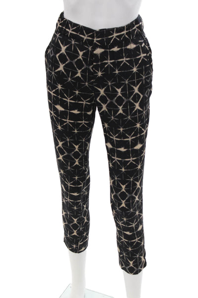 Piamita Women Cropped Ankle Pants Black Geometric Silk Blend Size XS