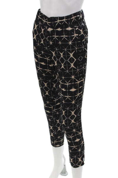 Piamita Women Cropped Ankle Pants Black Geometric Silk Blend Size XS