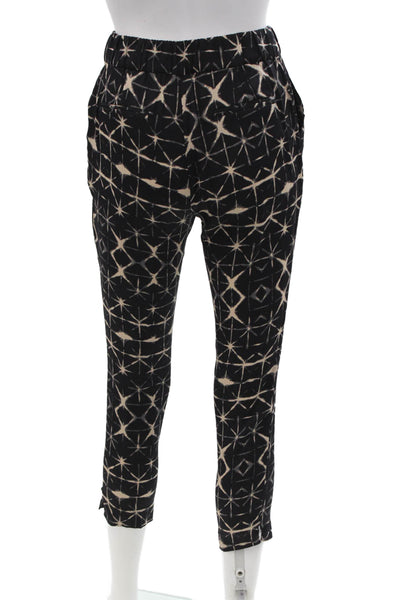 Piamita Women Cropped Ankle Pants Black Geometric Silk Blend Size XS