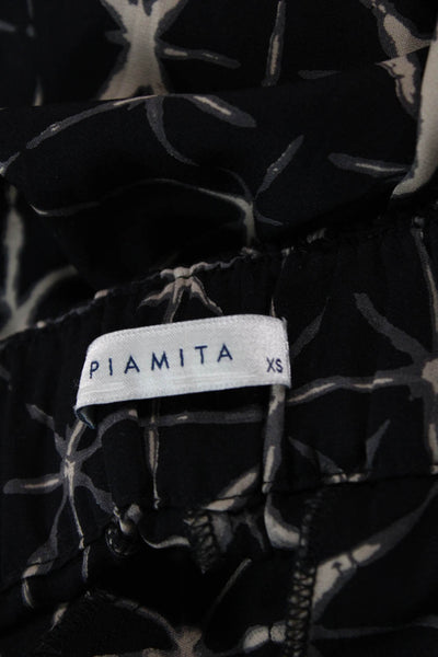 Piamita Women Cropped Ankle Pants Black Geometric Silk Blend Size XS