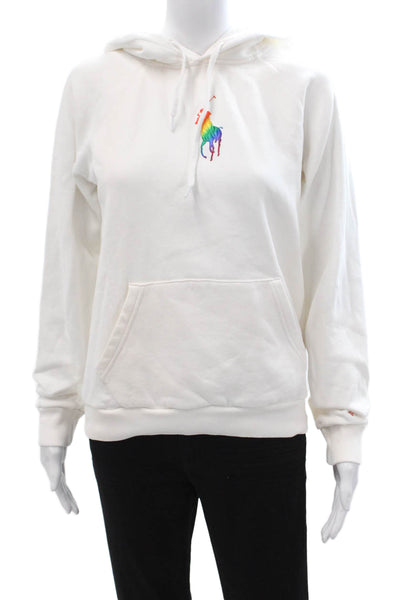 Polo Ralph Lauren Womens Pullover Hoodie White Cotton Drawstring Size XS