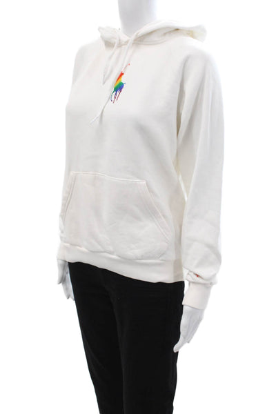 Polo Ralph Lauren Womens Pullover Hoodie White Cotton Drawstring Size XS
