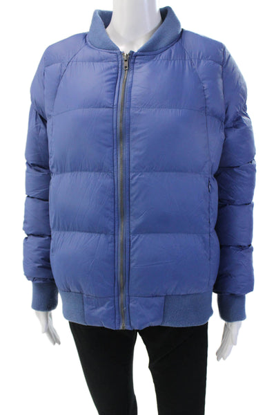 BB Dakota Women Bomber Puffer Jacket Blue Nylon Mock Neck Zip Size L