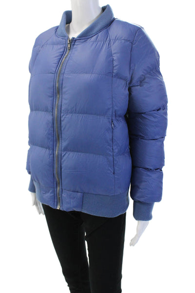 BB Dakota Women Bomber Puffer Jacket Blue Nylon Mock Neck Zip Size L