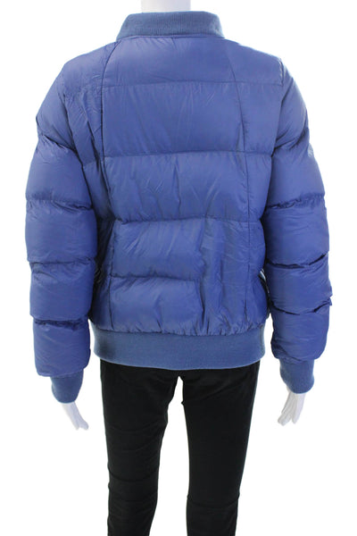 BB Dakota Women Bomber Puffer Jacket Blue Nylon Mock Neck Zip Size L