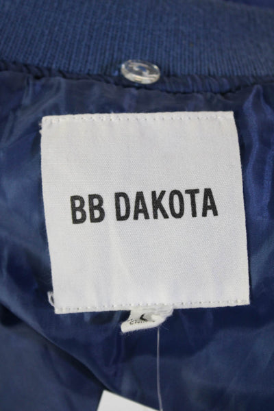 BB Dakota Women Bomber Puffer Jacket Blue Nylon Mock Neck Zip Size L