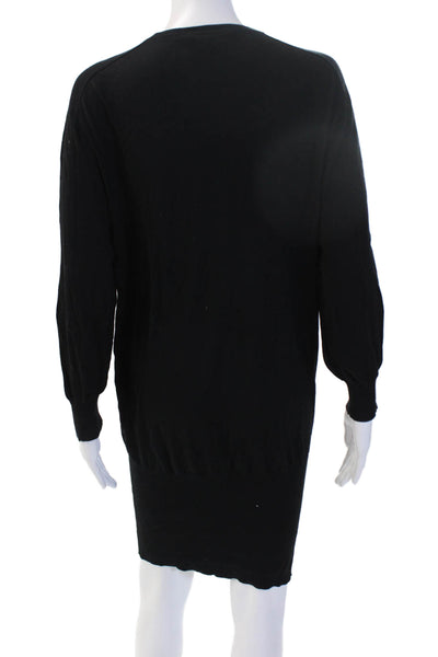 BCBGMAXAZRIA Women Sweater Dress Black V Neck Silk Cotton Long Sleeve Size M