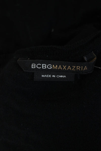 BCBGMAXAZRIA Women Sweater Dress Black V Neck Silk Cotton Long Sleeve Size M