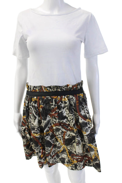 Zara Woman Womens A-Line Pleated Silk Animal Print Knee Length Skirt Size L