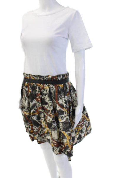 Zara Woman Womens A-Line Pleated Silk Animal Print Knee Length Skirt Size L