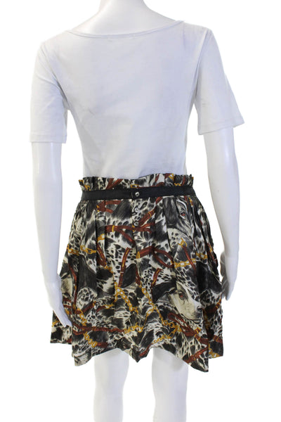Zara Woman Womens A-Line Pleated Silk Animal Print Knee Length Skirt Size L