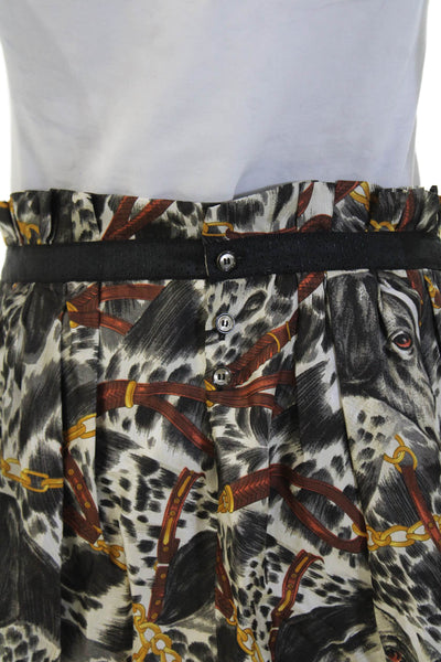 Zara Woman Womens A-Line Pleated Silk Animal Print Knee Length Skirt Size L