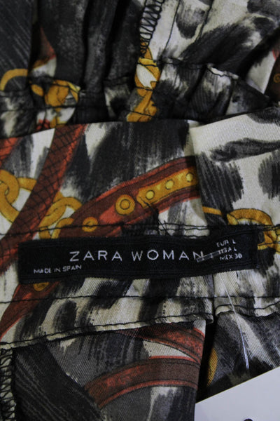 Zara Woman Womens A-Line Pleated Silk Animal Print Knee Length Skirt Size L