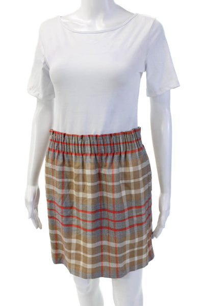 J Crew Women A-Line Mini Plaid Wool Blend Skirt Beige Size 6